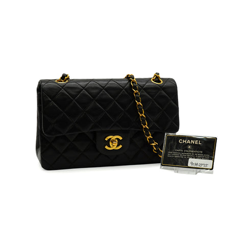 VINTAGE CHANEL CLASSIC FLAP SMALL CHAIN SHOULDER BAG BLACK LAMB SKIN GOLD HARDWARE 90342575