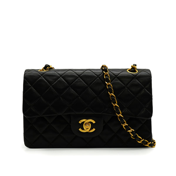 VINTAGE CHANEL CLASSIC FLAP SMALL CHAIN SHOULDER BAG BLACK LAMB SKIN GOLD HARDWARE 90342575
