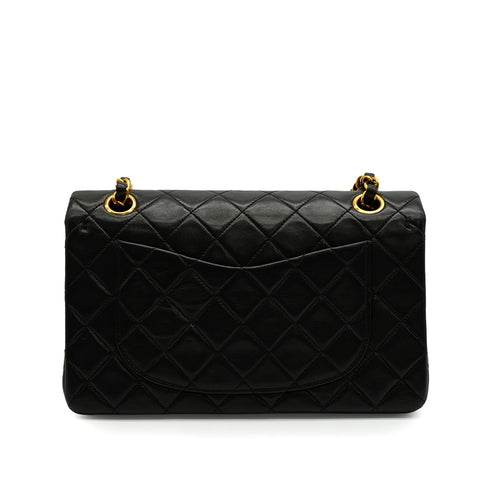 VINTAGE CHANEL CLASSIC FLAP SMALL CHAIN SHOULDER BAG BLACK LAMB SKIN GOLD HARDWARE 90342575