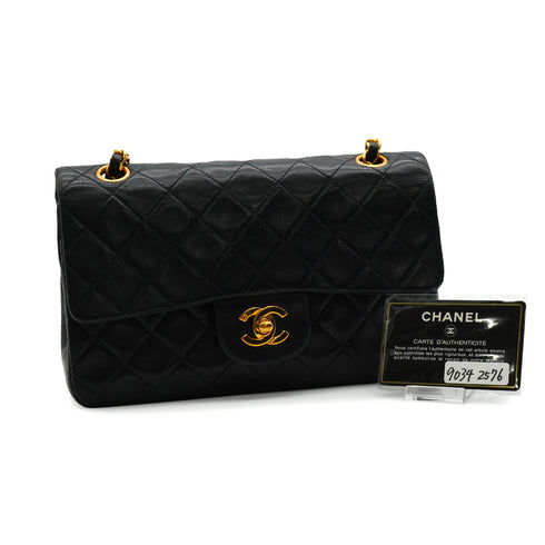 VINTAGE CHANEL CLASSIC FLAP SMALL CHAIN SHOULDER BAG BLACK LAMB SKIN GOLD HARDWARE 90342576