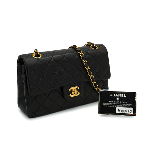 VINTAGE CHANEL CLASSIC FLAP SMALL CHAIN SHOULDER BAG BLACK LAMB SKIN GOLD HARDWARE 90343237