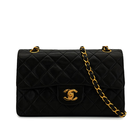 VINTAGE CHANEL CLASSIC FLAP SMALL CHAIN SHOULDER BAG BLACK LAMB SKIN GOLD HARDWARE 90343237