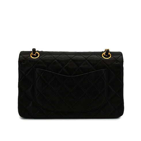 VINTAGE CHANEL CLASSIC FLAP SMALL CHAIN SHOULDER BAG BLACK LAMB SKIN GOLD HARDWARE 90343237