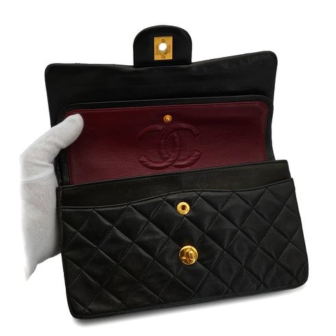 VINTAGE CHANEL CLASSIC FLAP SMALL CHAIN SHOULDER BAG BLACK LAMB SKIN GOLD HARDWARE 90343237