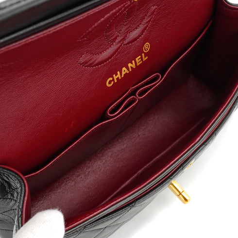 VINTAGE CHANEL CLASSIC FLAP SMALL CHAIN SHOULDER BAG BLACK LAMB SKIN GOLD HARDWARE 90343237