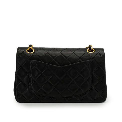 VINTAGE CHANEL CLASSIC FLAP SMALL CHAIN SHOULDER BAG BLACK LAMB SKIN GOLD HARDWARE 90343241