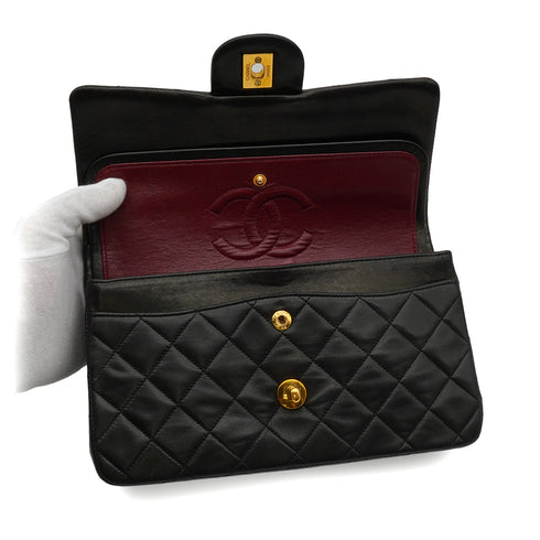VINTAGE CHANEL CLASSIC FLAP SMALL CHAIN SHOULDER BAG BLACK LAMB SKIN GOLD HARDWARE 90343241