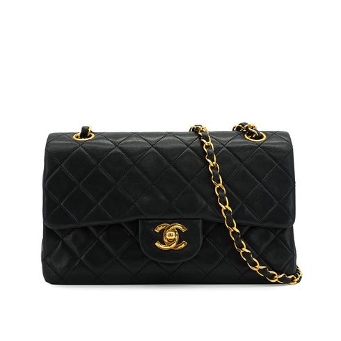 VINTAGE CHANEL CLASSIC FLAP SMALL CHAIN SHOULDER BAG BLACK LAMB SKIN GOLD HARDWARE 90343243