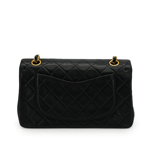 VINTAGE CHANEL CLASSIC FLAP SMALL CHAIN SHOULDER BAG BLACK LAMB SKIN GOLD HARDWARE 90343243