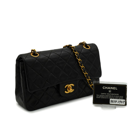 VINTAGE CHANEL CLASSIC FLAP SMALL CHAIN SHOULDER BAG BLACK LAMB SKIN GOLD HARDWARE 90343947