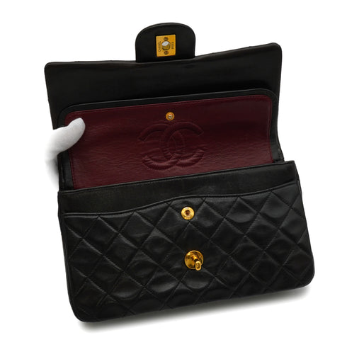 VINTAGE CHANEL CLASSIC FLAP SMALL CHAIN SHOULDER BAG BLACK LAMB SKIN GOLD HARDWARE 90343947