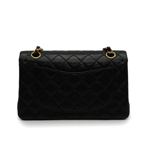 VINTAGE CHANEL CLASSIC FLAP SMALL CHAIN SHOULDER BAG BLACK LAMB SKIN GOLD HARDWARE 90343948