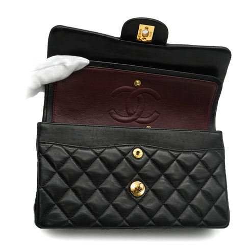 VINTAGE CHANEL CLASSIC FLAP SMALL CHAIN SHOULDER BAG BLACK LAMB SKIN GOLD HARDWARE 90343948