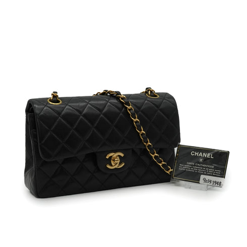 VINTAGE CHANEL CLASSIC FLAP SMALL CHAIN SHOULDER BAG BLACK LAMB SKIN GOLD HARDWARE 90343948