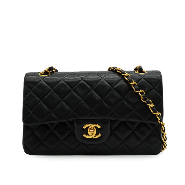 VINTAGE CHANEL CLASSIC FLAP SMALL CHAIN SHOULDER BAG BLACK LAMB SKIN GOLD HARDWARE 90344364
