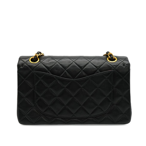 VINTAGE CHANEL CLASSIC FLAP SMALL CHAIN SHOULDER BAG BLACK LAMB SKIN GOLD HARDWARE 90344364
