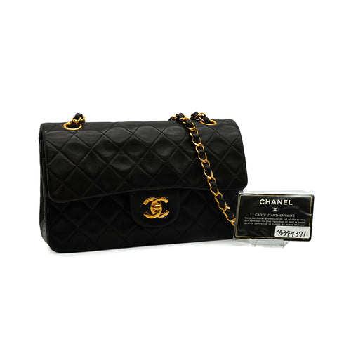 VINTAGE CHANEL CLASSIC FLAP SMALL CHAIN SHOULDER BAG BLACK LAMB SKIN GOLD HARDWARE 90344371