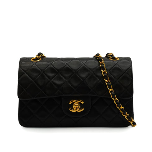 VINTAGE CHANEL CLASSIC FLAP SMALL CHAIN SHOULDER BAG BLACK LAMB SKIN GOLD HARDWARE 90344371