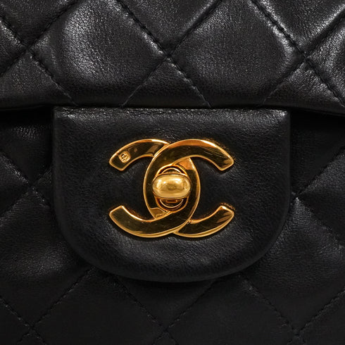 VINTAGE CHANEL CLASSIC FLAP SMALL CHAIN SHOULDER BAG BLACK LAMB SKIN GOLD HARDWARE 90344371