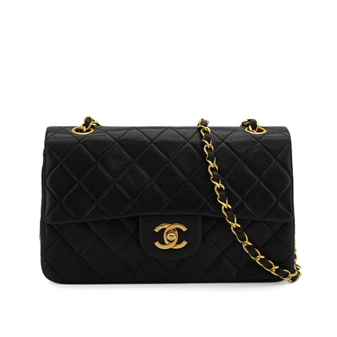 VINTAGE CHANEL CLASSIC FLAP SMALL CHAIN SHOULDER BAG BLACK LAMB SKIN GOLD HARDWARE 90344391