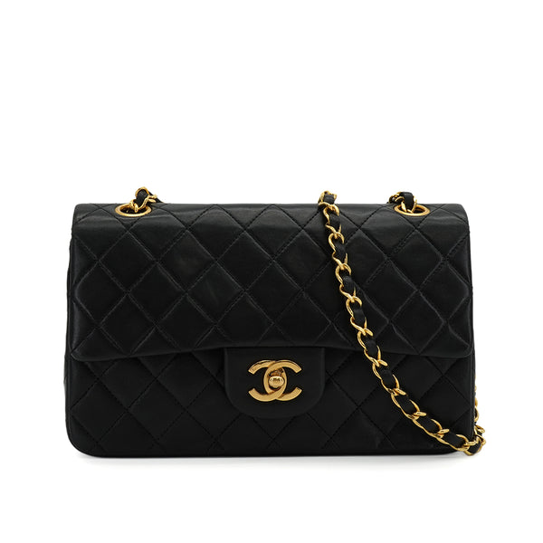 VINTAGE CHANEL CLASSIC FLAP SMALL CHAIN SHOULDER BAG BLACK LAMB SKIN GOLD HARDWARE 90344391