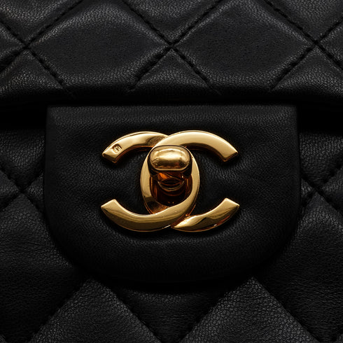 VINTAGE CHANEL CLASSIC FLAP SMALL CHAIN SHOULDER BAG BLACK LAMB SKIN GOLD HARDWARE 90344391