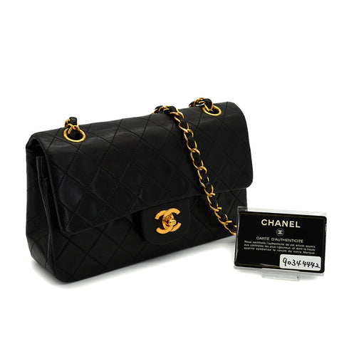 VINTAGE CHANEL CLASSIC FLAP SMALL CHAIN SHOULDER BAG BLACK LAMB SKIN GOLD HARDWARE 90344442