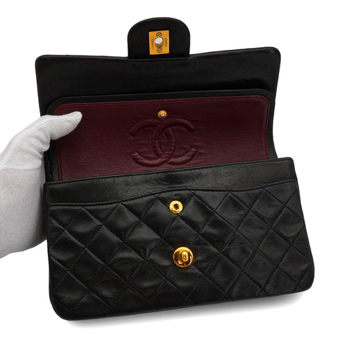 VINTAGE CHANEL CLASSIC FLAP SMALL CHAIN SHOULDER BAG BLACK LAMB SKIN GOLD HARDWARE 90344442