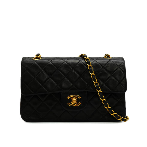 VINTAGE CHANEL CLASSIC FLAP SMALL CHAIN SHOULDER BAG BLACK LAMB SKIN GOLD HARDWARE 90345066
