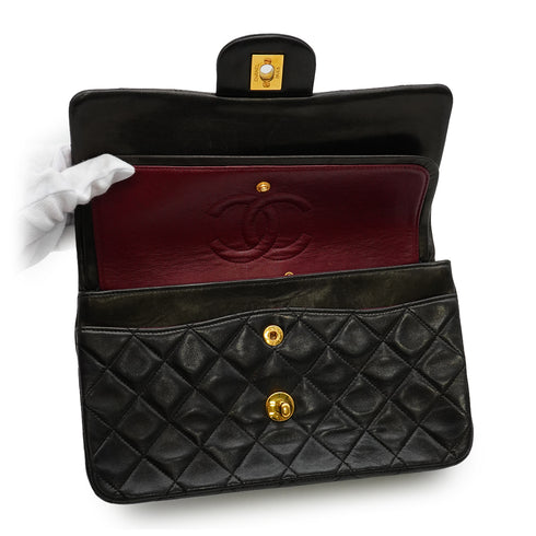 VINTAGE CHANEL CLASSIC FLAP SMALL CHAIN SHOULDER BAG BLACK LAMB SKIN GOLD HARDWARE 90345066