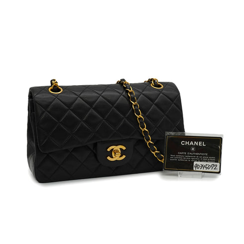 VINTAGE CHANEL CLASSIC FLAP SMALL CHAIN SHOULDER BAG BLACK LAMB SKIN GOLD HARDWARE 90345072