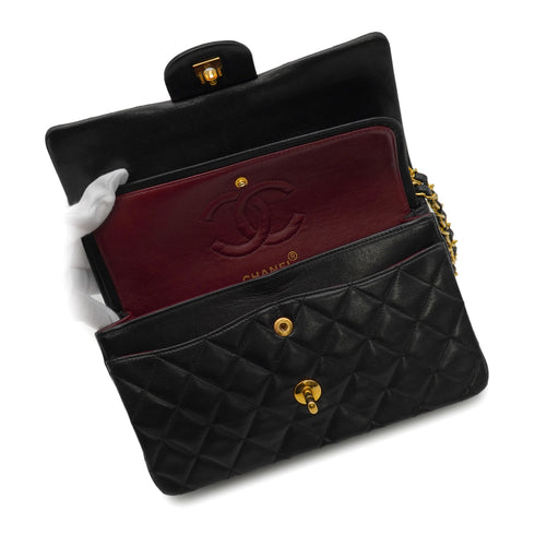 VINTAGE CHANEL CLASSIC FLAP SMALL CHAIN SHOULDER BAG BLACK LAMB SKIN GOLD HARDWARE 90345072
