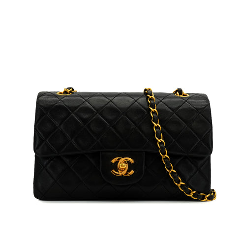 VINTAGE CHANEL CLASSIC FLAP SMALL CHAIN SHOULDER BAG BLACK LAMB SKIN GOLD HARDWARE 90345507