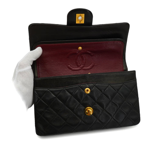 VINTAGE CHANEL CLASSIC FLAP SMALL CHAIN SHOULDER BAG BLACK LAMB SKIN GOLD HARDWARE 90345507