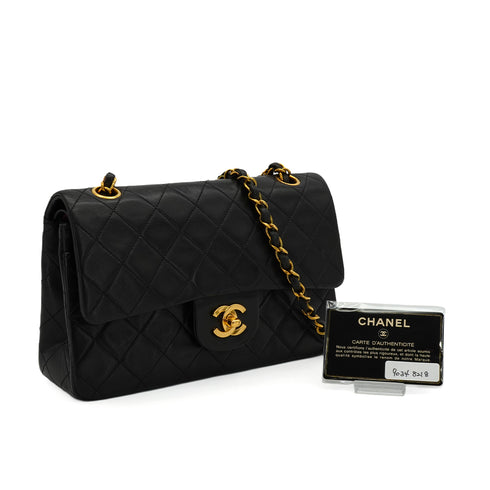 VINTAGE CHANEL CLASSIC FLAP SMALL CHAIN SHOULDER BAG BLACK LAMB SKIN GOLD HARDWARE 90348218