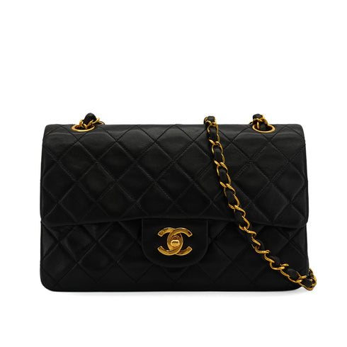 VINTAGE CHANEL CLASSIC FLAP SMALL CHAIN SHOULDER BAG BLACK LAMB SKIN GOLD HARDWARE 90348218