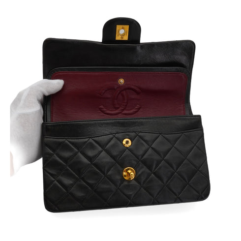 VINTAGE CHANEL CLASSIC FLAP SMALL CHAIN SHOULDER BAG BLACK LAMB SKIN GOLD HARDWARE 90348218