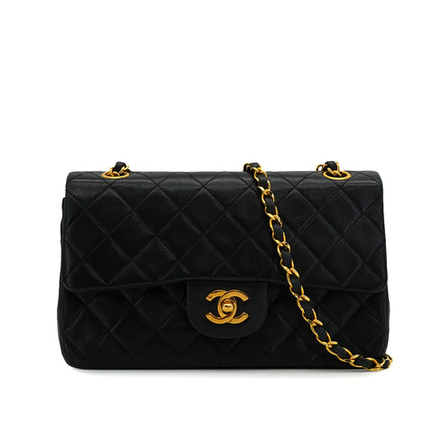 VINTAGE CHANEL CLASSIC FLAP SMALL CHAIN SHOULDER BAG BLACK LAMB SKIN GOLD HARDWARE 90350595