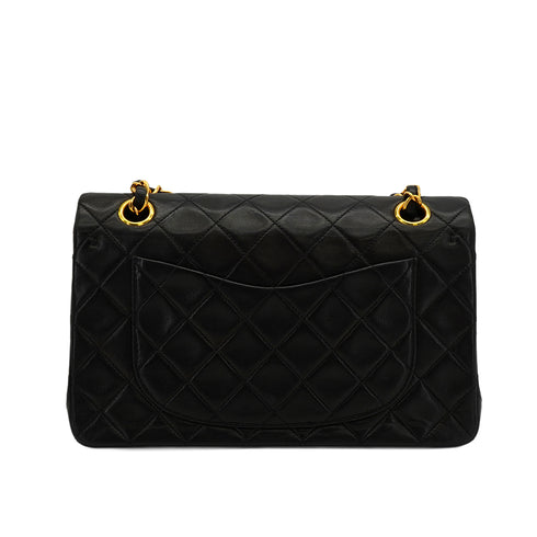 VINTAGE CHANEL CLASSIC FLAP SMALL CHAIN SHOULDER BAG BLACK LAMB SKIN GOLD HARDWARE 90350596