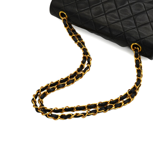 VINTAGE CHANEL CLASSIC FLAP SMALL CHAIN SHOULDER BAG BLACK LAMB SKIN GOLD HARDWARE 90350596