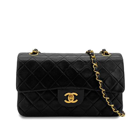 VINTAGE CHANEL CLASSIC FLAP SMALL CHAIN SHOULDER BAG BLACK LAMB SKIN GOLD HARDWARE 90313409