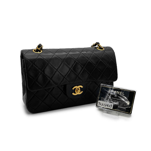 VINTAGE CHANEL CLASSIC FLAP SMALL CHAIN SHOULDER BAG BLACK LAMB SKIN GOLD HARDWARE 90313409