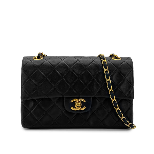 VINTAGE CHANEL CLASSIC FLAP SMALL CHAIN SHOULDER BAG BLACK LAMB SKIN GOLD HARDWARE 90315012