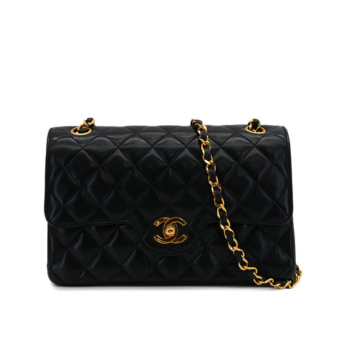 VINTAGE CHANEL MATELASSE CHAIN SHOULDER BAG BLACK LAMB SKIN GOLD HARDWARE 90320179