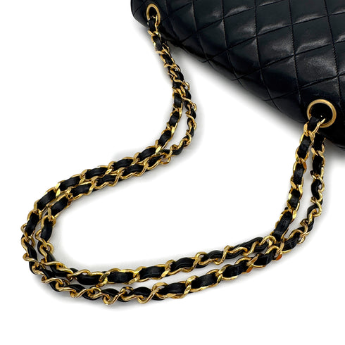 VINTAGE CHANEL MATELASSE CHAIN SHOULDER BAG BLACK LAMB SKIN GOLD HARDWARE 90320179