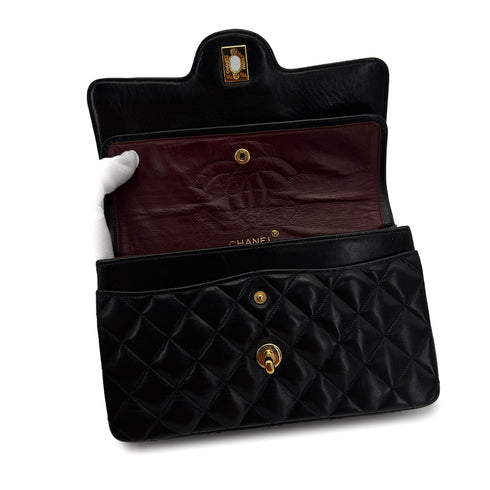 VINTAGE CHANEL MATELASSE CHAIN SHOULDER BAG BLACK LAMB SKIN GOLD HARDWARE 90320179