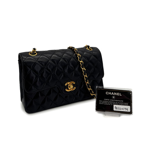 VINTAGE CHANEL MATELASSE CHAIN SHOULDER BAG BLACK LAMB SKIN GOLD HARDWARE 90320179