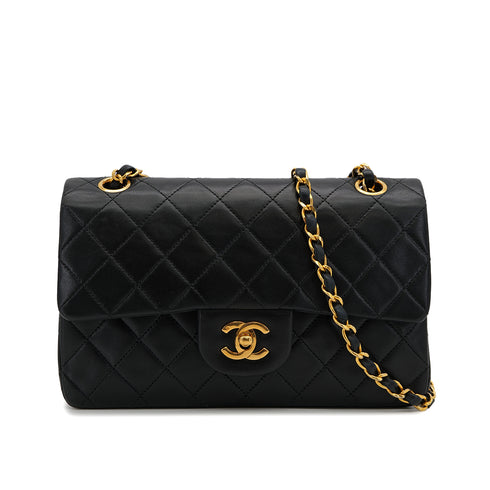 VINTAGE CHANEL CLASSIC FLAP SMALL CHAIN SHOULDER BAG BLACK LAMB SKIN GOLD HARDWARE 90324142