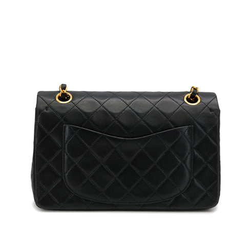 VINTAGE CHANEL CLASSIC FLAP SMALL CHAIN SHOULDER BAG BLACK LAMB SKIN GOLD HARDWARE 90324142