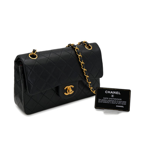 VINTAGE CHANEL CLASSIC FLAP SMALL CHAIN SHOULDER BAG BLACK LAMB SKIN GOLD HARDWARE 90324142